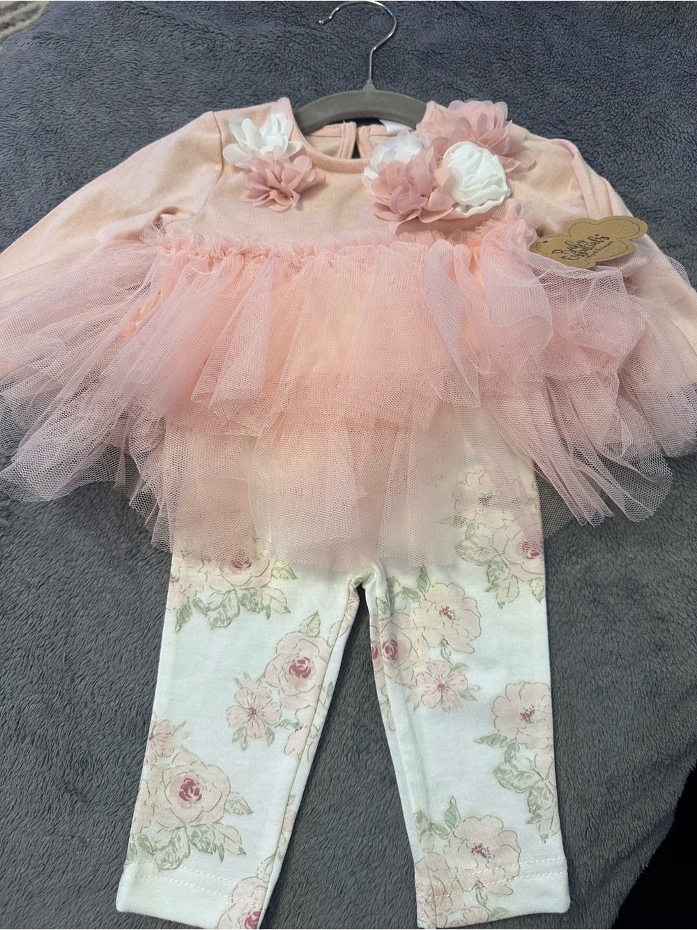 Baby Essentials 2 Piece Pink Floral Tutu Outfit Set Size 6M NWT